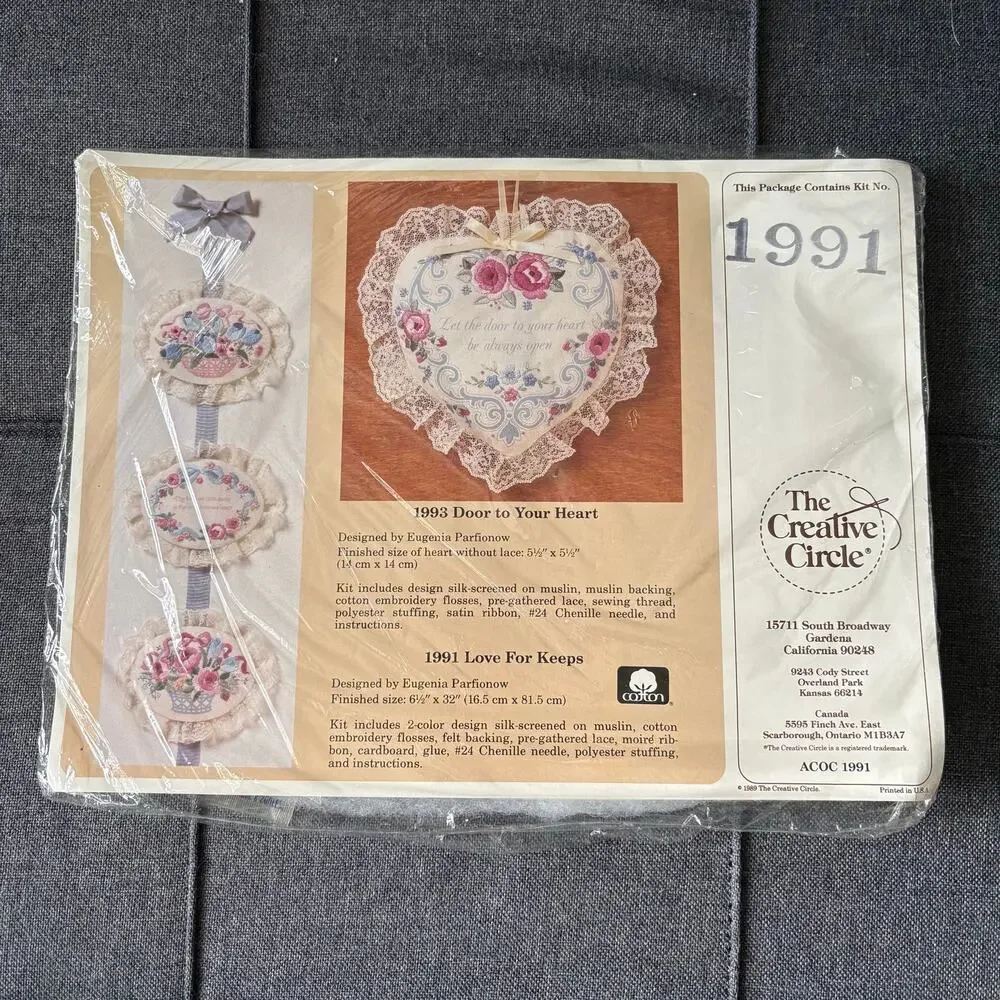 Love For Keeps 1991 Vintage Stamped Embroidery Kit by The Creative Circle - 1989